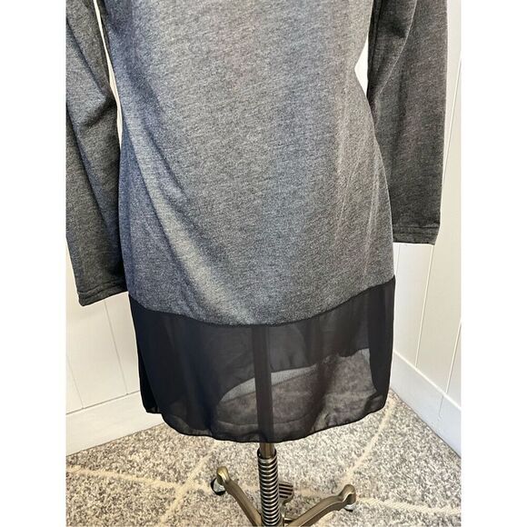 Womens Size Medium Mini Dress Gray Black Hi Low Sheer Bottom Long Sleeve - Picture 3 of 10